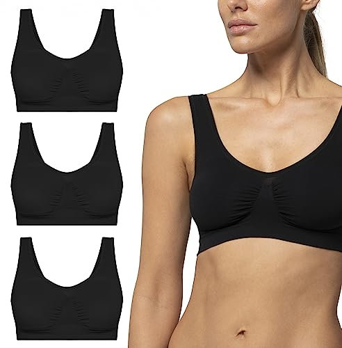 POMPEA Brass. SL Seamless Reggiseno, Opaque, Nero, S/M (Pacco da 3) Donna