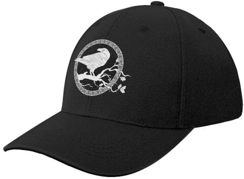 NIBABA Damen Wikinger Skandinavisch Schwarz Krähe Rabe sitzt auf Ast Baseball Cap Herren Sport Caps Sommerhut Verstellbar Baseball, Einheitsgröße, Schwarz , 6 3/4/7 1/2