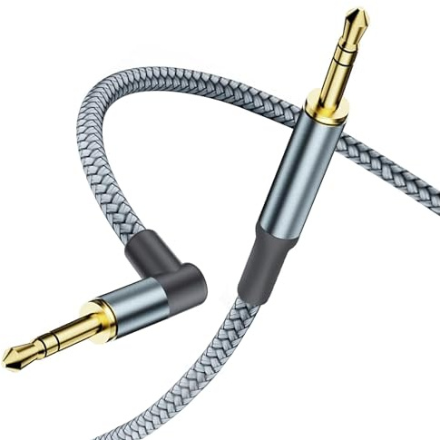 3.5mm Aux Cable,Audio Jack Adapter 90 Degree Nylon Braided Male to Male Auxiliary Cord Hi-Fi Lead Stereo Headphone Mini TRS Compatible with Car,Home Stereos,Speaker,iPod iPad,Sony,Echo Dot,Beats 5m
