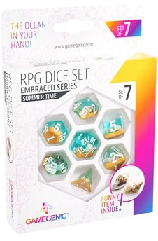 Gamegenic | Set de Dados para rol Summer Time | RPG Dice Set (7pcs) | Accesorio de Juego | Conjunto de 7 Dados de Resina de Primera Calidad