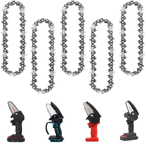 WIRSHO 5 Stk. 4 Zoll Kettensägenkette mit 28 Antriebsglieder, 1/4 LP | 1,1mm (043) | 28 TG, Sägeketten für 4 Zoll Mini Handheld Kettensäge, Mini Kettensäge für Schneiden von Holzzweigen, Zimmerei