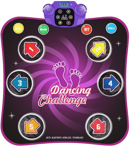 Dhapy Tanzmatte Kinder - Leuchtend Tanzmatte für Kinder ab 3-10 Jahre Mädchen, Tanzspielzeug Geschenke für Mädchen Alter 3 4 5 6 7 8 Jahre Musikmatte mit 6 Modi und 3 Schwierigkeits Stufen, Bluetooth