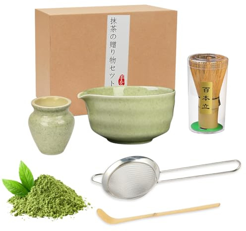 KBIBCK Matcha Kit, 5 Pezzi Matcha Whisk Set, Ciotole per Matcha, Cucchiaio per Matcha, Set da Tè Matcha, Frusta per Matcha Fatto a Mano, Matcha per la preparazione tradizionale del tè matcha