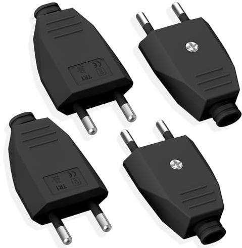 4 Stück männliche Steckdose, elektrischer Stecker, 250 V, 2,5 A, flacher Stecker, Euro-Schuko-Stecker, dekorativ, zum Einbau oder zum Auswechseln, für den Innenbereich