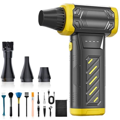 Compressed Air Duster-130000RPM Super Power Electric Air Duster Blower for Computer,Keyboard,Car,House und Outdoor (Grey-Yellow)