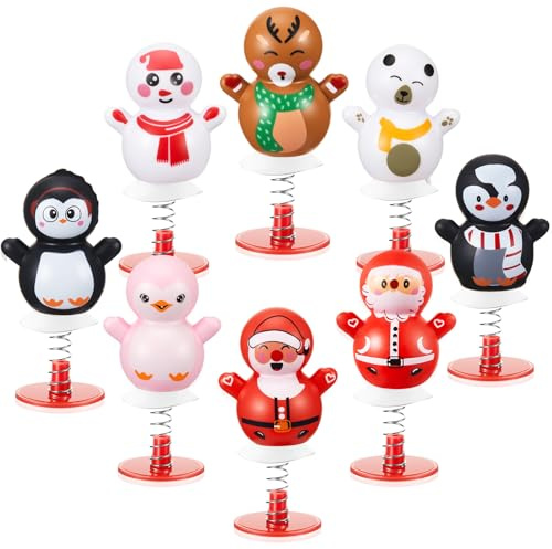 Suilung 8 Pcs Christmas Jump up Christmas Party Novelty Favors Popping Santa Snowman Jumping Launchers for Party Bag Fillers, Stocking Fillers, Prizes Gifts(Cute)