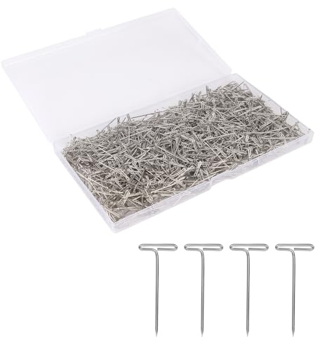 1000pz Spilli a T per Parrucche, 32mm Spilli per Creazione Gioielli Aghi Cucito in Metallo Creazione Parrucche Forniture Appendere Quadri (Argento)