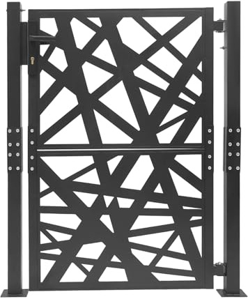 Cancello da giardino in metallo, 105 x 125 cm, con serratura, in acciaio, per giardino, terrazza, cancello da esterni, cancello in ferro, apertura e chiusura a 180° (nero)