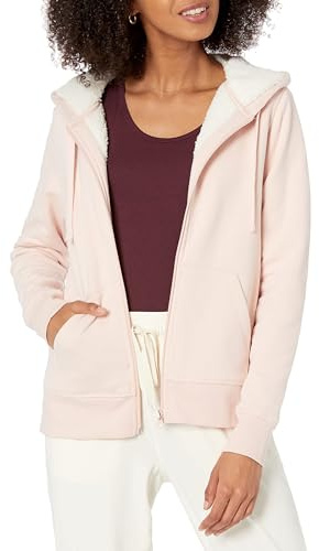 Amazon Essentials Veste à capuche zippée, doublée en polaire Sherpa Femme, Rose Clair, XL