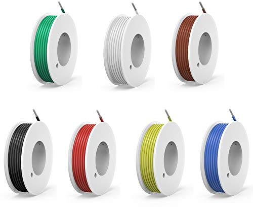 0. 05mm² 30 AWG Silikon Elektrischer Draht Kabel anschließen Weich und flexibel Litzendraht aus verzinntem Kupferdraht Hohe 7 Farben je 20 Meter Spule Temperaturbeständigkeit 200 Celsius 60V
