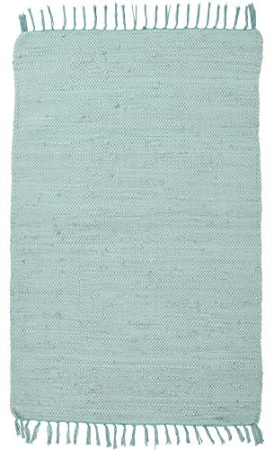 Theko | Dhurry Teppich aus 100% Baumwolle Flachgewebe Teppich Happy Cotton | handgewebt | Farbe: Mint | 40x60 cm