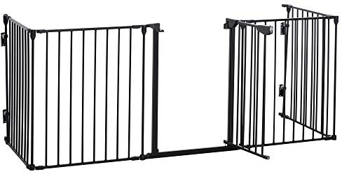 PawHut Pet Safety Gate Dog Gate 5 Panels Stair Barrier Black | Foldable Metal Fence, Playpen Fireplace, Room Divider, Fire Guard, Automatic Closing Door