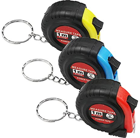 hocadon 3 Stück Retractable Maßband 3FT/1M, Kleines Bandmaß Mit Schlüsselanhänger, Mini Maßband mit Metrische und Zoll-Skala(3 Farben)