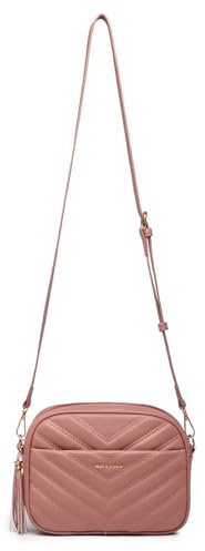 Miss Lulu Women Cross Body Bag Shoulder Bag Satchel Handbags Messenger Bag, Synthetic Leather,V-Shaped Knitting Texture,Tassel Decoration, Classic, With Removable and Adjustable Shoulder Strap