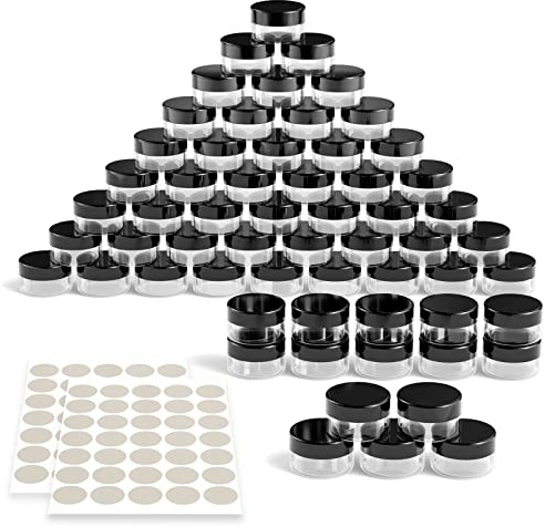 Newaner 60 Stück Döschen, Tiegel 10g10ml Cremedose Leerdose Transparent Tiegel mit Schraubverschluss, Döschen mit Aufklebern, Ideal für Make-up, Cremes, Lotionen, Minikerzen(Schwarz)