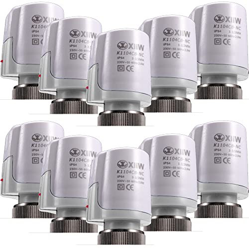 Lot de 10 servomoteurs NC fermés sans courant 250 V 5 A pour chauffage au sol - M30 x 1,5 - Pour répartiteur de circuit de chauffage