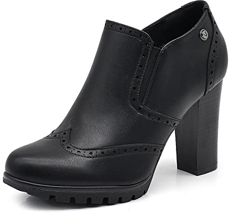 IFIf Fashion Scarpe da Donna Francesine Ricamo Tacco Grosso Pelle Sintetica CH1990 Nero N.39