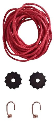 KD89 Assortiment Complet pour rénovation de Corde de comtoise - Corde de 4m20 Rouge, Deux Crochets et rondelles de butées etoilées, renforcées - Fabriqué dans Le Jura