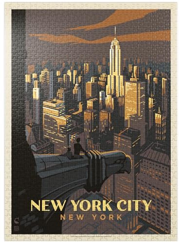 MyPuzzle New York City: Eagle's View, Vintage Poster - Premium 1000 Piece Jigsaw Puzzle for Adults