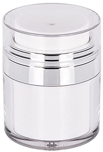 15/30/50/100ML Airless Pump Bottle Moisturiser Container, Refillable Cosmetic Face Cream Container Dispenser, Lotions and Creams Leak Proof Travel Vacuum Pump Jars for Women and Men White 50ML