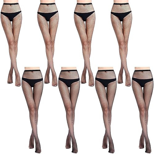 Collant Résille Noir 8 Pièces - Bas Résille Femme Sexy Élastique Cuisse Haut - Fishnets Tights 2 Tailles Différentes de Maille