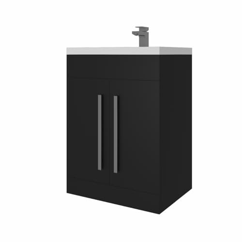 NRG Matt Black 600mm Storage Cabinet Vanity Unit Basin Sink Flat Pack | Freestanding, Bathroom Furniture, Idea for WC, Bathroom