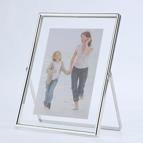 LEEMASING Flytande bildram fotoramar metall glas bordsskiva skrivbordsdisplay för alla hjärtans dag, bröllop, hem eller kontor, passar för 15 x 20 cm foto (silver, 15 x 20 cm)