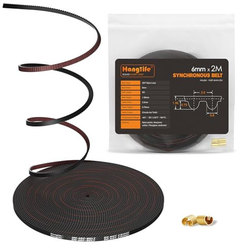 HANGLIFE GT2 Cinghia di Distribuzione con Fibbie in Rame - Cinghia Sincrona Aperta per Stampante 3D (Passo 2mm) Accessori per Stampante 3D - Cinghia Dentata 6mm x 2M
