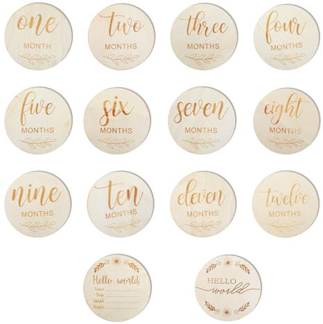 Molain Meilensteinkarten Baby aus Holz, 14Stk Meilensteine auf Holztafeln, Baby Geschenk Junge Mädchen Geschenke zur Geburt Babyparty Geschenk Baby Monatskarten für Schwangere, Werdende Mütter Eltern
