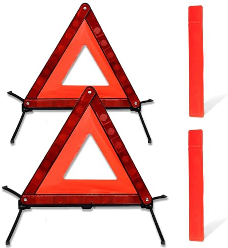 Triangle de Signalisation, 2 Triangles de Signalisation pour Voitures, Avec Boîte de Rangement, Pliable, pour Panneaux D'avertissement, Montage Rapide, Gadget de Dépannage en cas D'accident(Rouge)