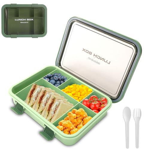 SEPSCO Fiambrera Infantil Loncheras, Lunch Box con 6 Compartimentos y Cubiertos 1500ML Bento Box Sin BPA Hermetica Fugas Microondas y Lavavajillas para Niños Adultos Trabajo Campus Camping