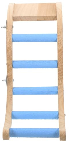 TOYANDONA Échelle Jouet pour Perroquet à Mâcher en Bois Naturel, Échelle D’Escalade Compacte Bleue, Jouet Interactif pour Cage à Oiseaux, Stimulation Motrice pour Perruches et Petits