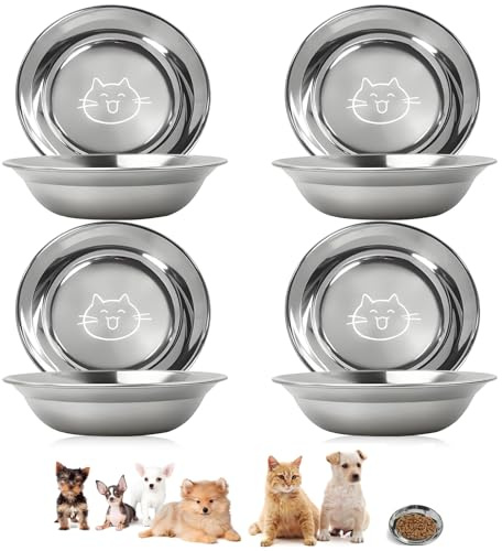 8PCS Stainless Steel Cat Bowls, 16cm Cats Feed Bowl Pet Feeding Bowls Shallow Wide Flat Cats Food Bowl Metal Replacement Plate for Small Cats Dog Food And Water Feeding