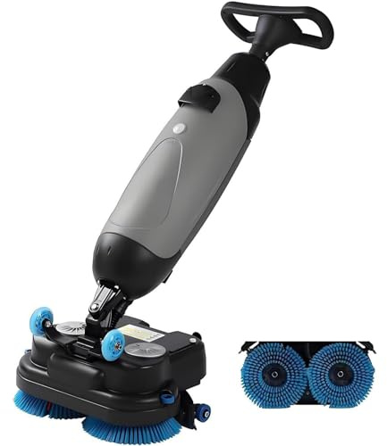 ZSFHJZC Walk Behind Floor Scrubber Dryer,17 Scrub Path, 2x250W Brush Power & 4.5L+7.5L Dual Tanks,Coverage 13000 Sqft/H,for Wooden Floors,Tiles,Terrazzo,Marble,Cement Floors Grey
