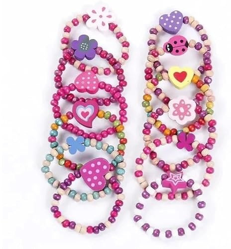 AYZDJ 12 Pack Princess Party Bracelets - Wooden Beaded Friendship Bracelets for Girls, Elastic Kids Jewelry Set for Party Favors, Bag Fillers & Gifts