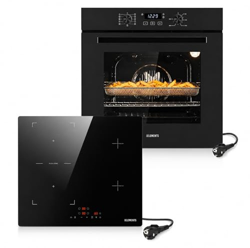 KB ELEMENTS Autarkes - Juego de cocina de 60 cm - Horno empotrable con Air Fry & Steam Clean, placa de inducción de 59 cm con zona flexible, enchufe Schuko, temporizador, seguridad infantil, 9 niveles