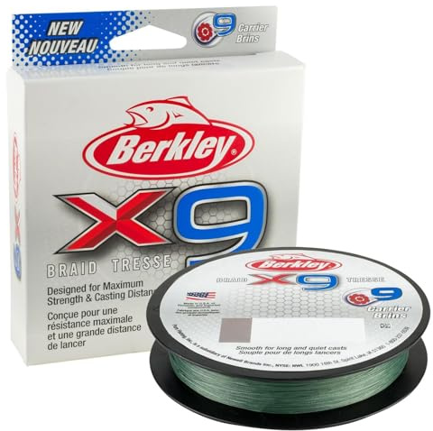 Berkley x9 Braid Superline, Low-Vis Green, 20lb Test | 37 LBC | 17.0kg, 164yd | 150m Fishing Line, Suitable for Freshwater and Saltwater Environments