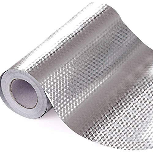 Waterproof Oil-Proof Heat Resistant Self Adhesive Aluminum Foil Wall Sticker Wallpaper Backsplash Stove Cupboard Contact Paper (5 Meters, Grid)