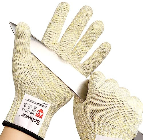Schwer Guantes de protección al corte NIVEL A9/F, máxima protección al corte según las normas más estrictas de EE.UU. y Europa, sin PFAS, para cortar carne, pelar ostras(amarillo,S)