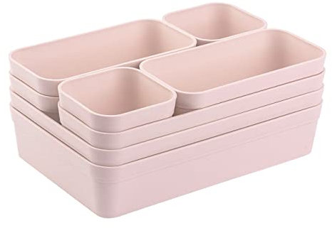 Engelland - Schubladen-Organizer Set, 8-teilig, Farbe: Rosa, universell verstellbar, Aufbewahrungs-Box, Einteiler, Trenn-System, Utensilien, Stauraum, Wohn-Badezimmer, Kunststoff, BPA-frei