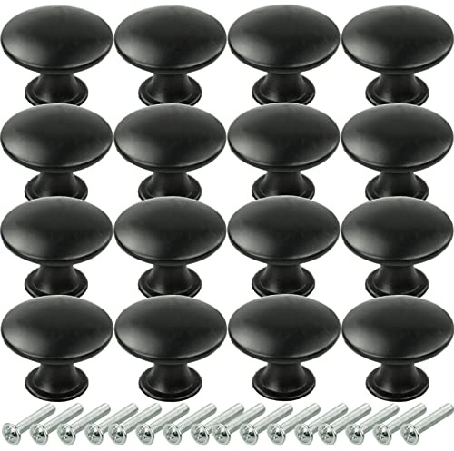 SZCXDKJ 16 Pcs 30mm Black Cupboard Knobs, Kitchen Cupboard Handles Cabinet Door Knobs, Vintage Matted Round Drawers Cupboard with 16 Screws for Drawer Wardrobe Cupboard Door