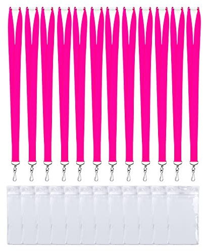 CANWELUX 12 Pack Breakaway Bright Hot Pink Lanyard with Thick ID Badges Holder for Adult, School, Work (Neon Hot Pink,12Pack)