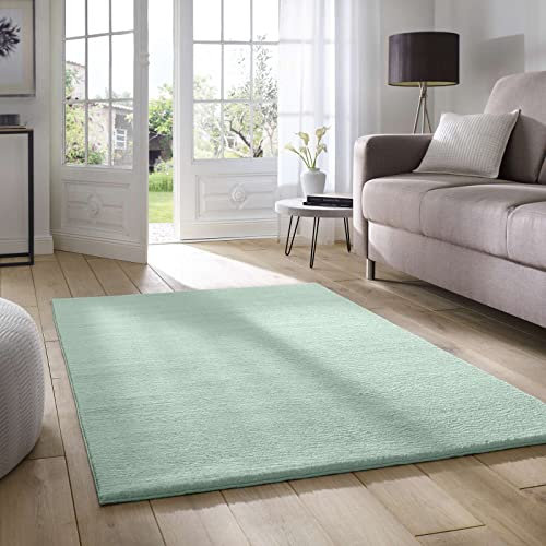 Taracarpet Supersoft kurzflor Teppich Fiona Wohnzimmer Schlafzimmer Kinderzimmer Flur Läufer waschbar rutschfest Uni Mint 120x170 cm
