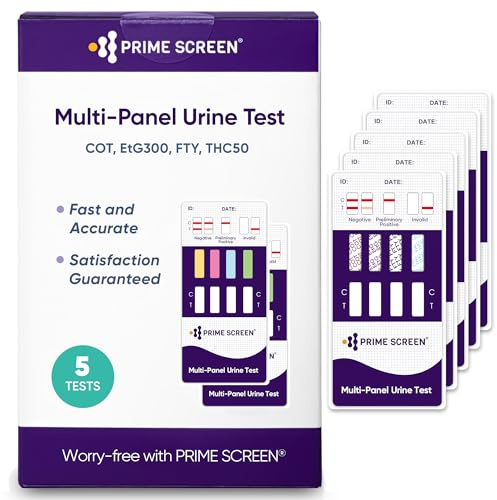 Prime Screen Multi-Panel Urine Test - Testing for THC, Nicotine (COT), Alcohol Test (EtG) -[5 Pack]