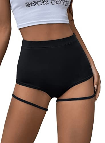 GORGLITTER Sexy Shorts Damen Kurz Hotpants Festival Shorts Clubwear Shorts Mit Hoher Taille Super Kurze Hose Mit Strumpfband Schwarz S