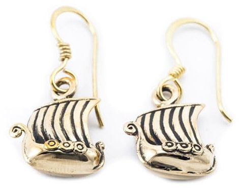 WINDALF Wikinger Schmuck Ohrringe ARVAKUR 1.8 cm Kleine Wikingerschiffe Bronze