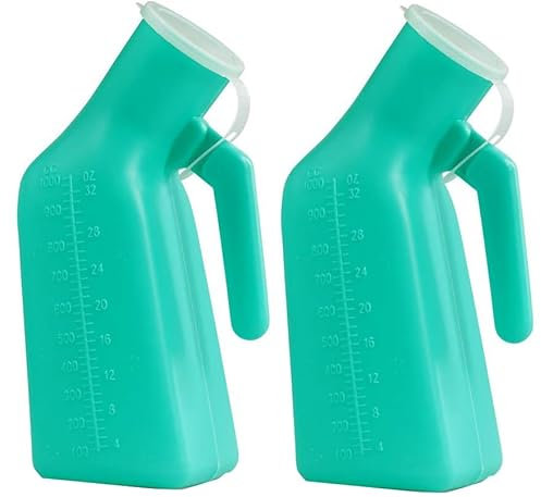 Cymax 2 Pack Thick Male Urinal Urine Bottle1000ml, Portable Men Urinal Pee Bottle with Spill Proof Lid for Travel & Urine Collection,Green