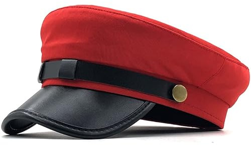 Classic Chauffeur Hat for Men Women Unisex Captain Sailor Hat Newsboy Cap Costume Hats (Red, One Size)