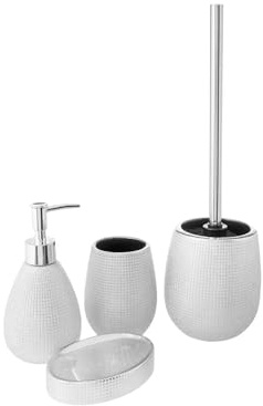 Avilia Silver Keramik Badrumstillbehör Kit - Toalettset 4 delar, med Dispenser, Tandborsthållare, Tvålhållare, Toalettborsthållare