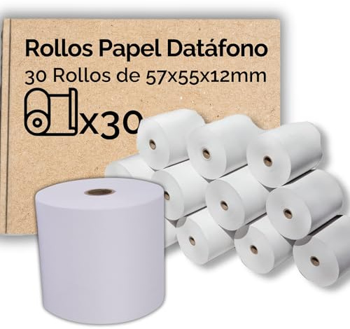 IAMI 30 Rollos Papel Térmico 57x55x12mm Datáfono, TPV y Caja Registradora